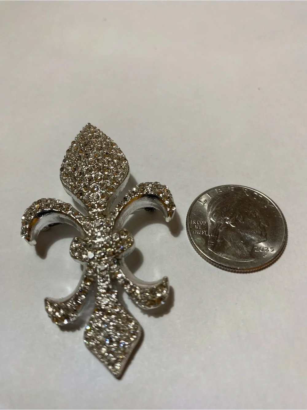 Crystal Pave Fleur-de-Lis Brooch - Silver Tone